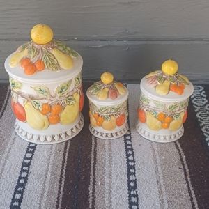 VINTAGE LEFTON EXCLUSIVE FRUIT CERAMIC CANNISTERS SET OF 3
